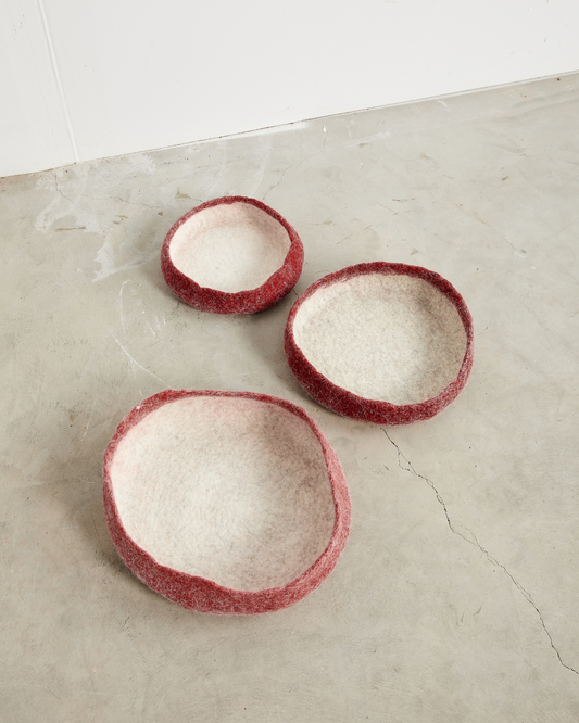 Berry Red Decorative Wool Nesting Bowls