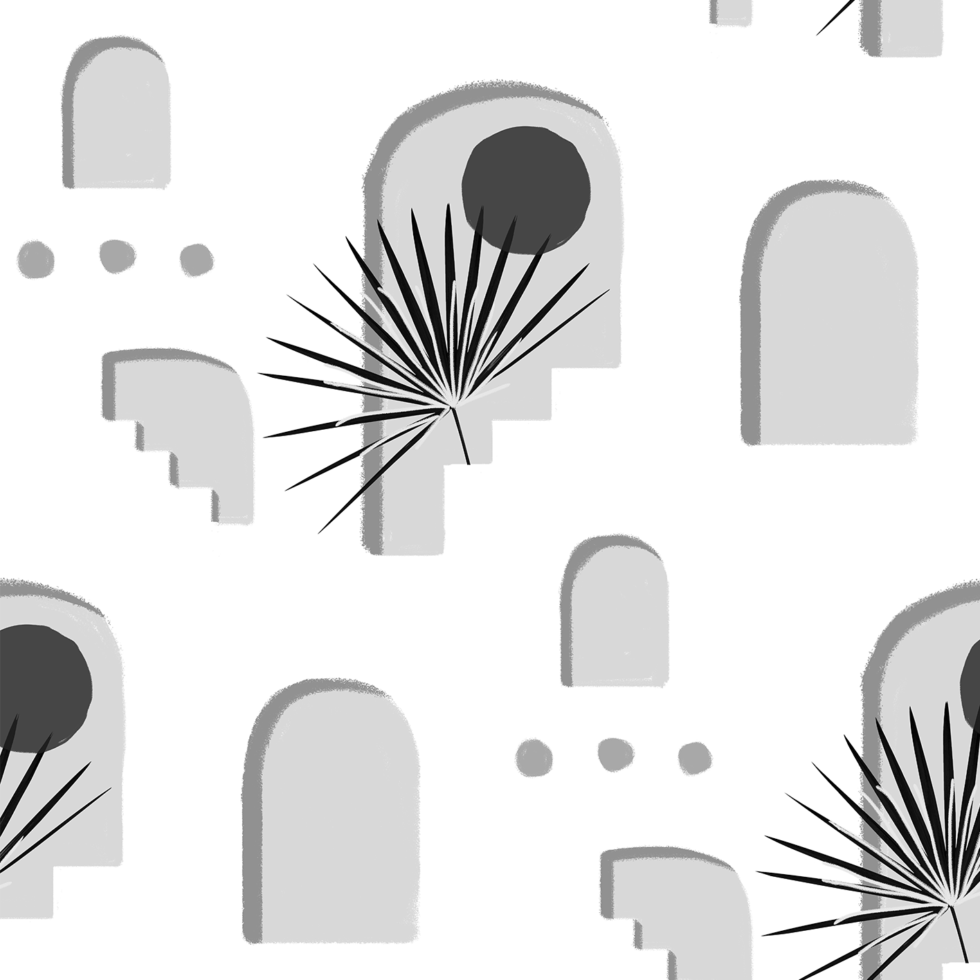 Pueblo Window Wallpaper, black and white