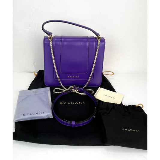 Bvlgari Calfskin Serpenti Forever Purple Top Handle Crossbody Bag