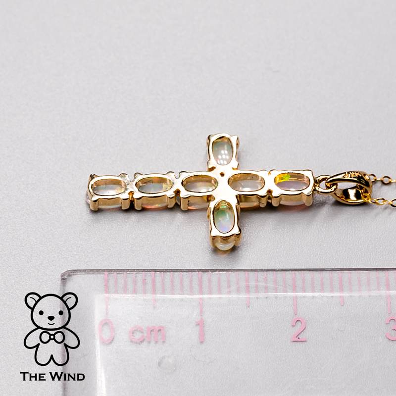 Australian Solid Opal Cross Pendant Necklace 18K Yellow Gold