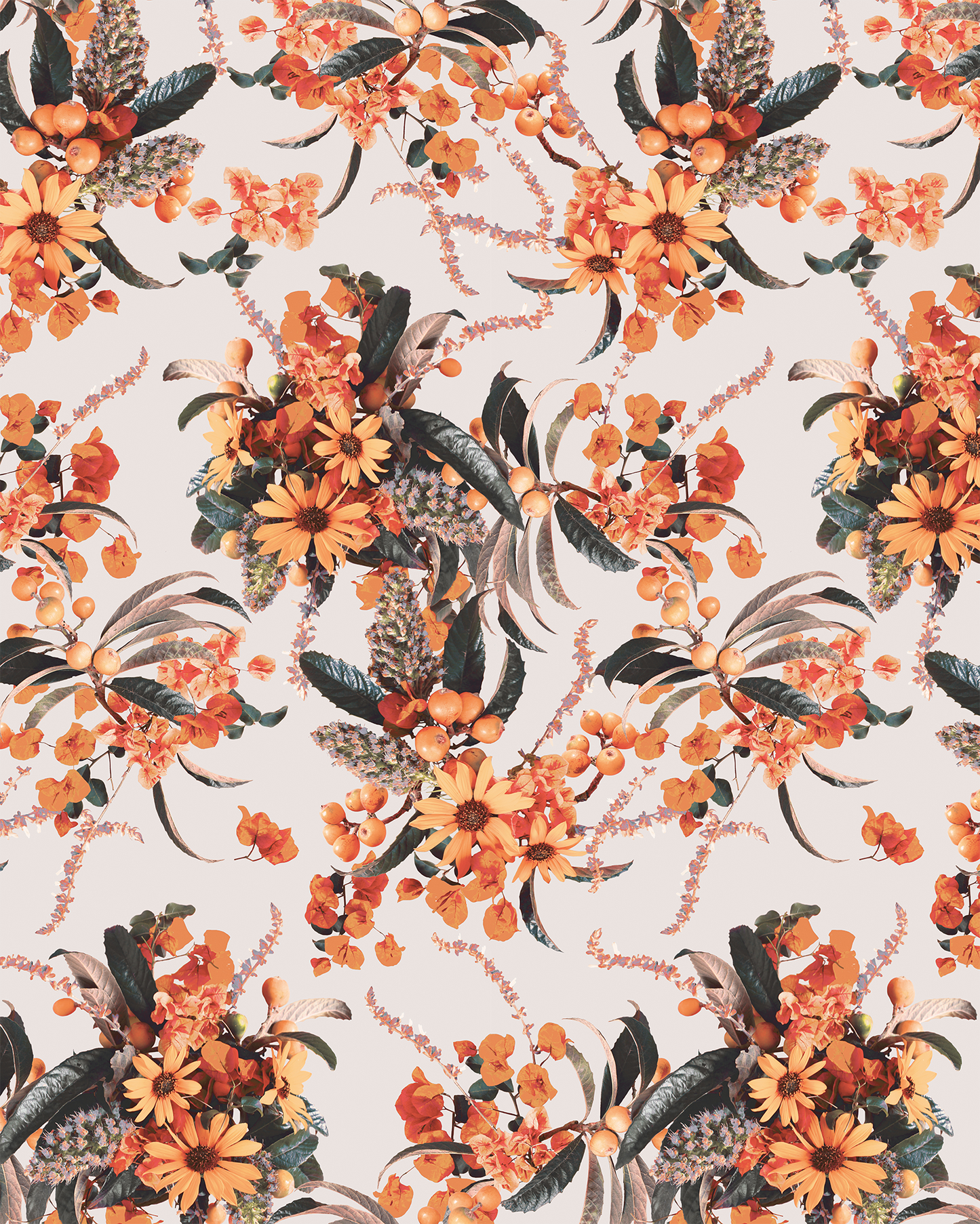 Springtime Wallpaper, off-white & orange