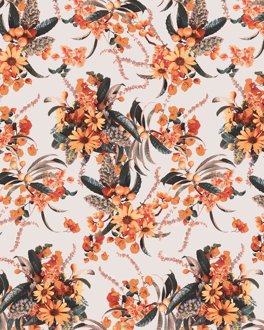 Springtime Wallpaper, off-white & orange