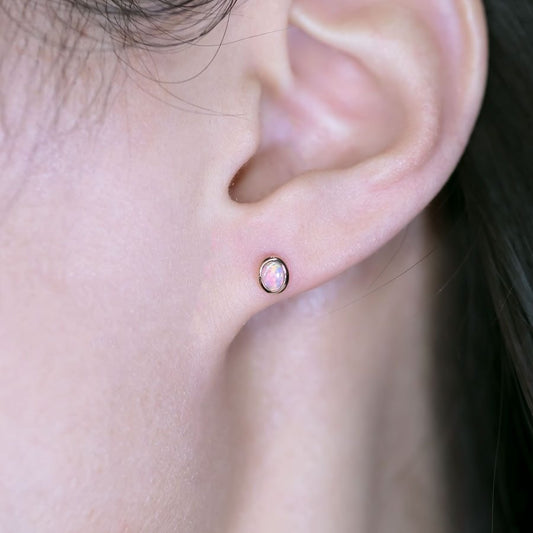 14K Rose Gold Small Oval Australian Solid Opal Stud Earrings