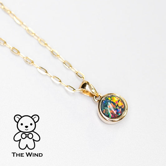 Round Shaped Australian Triplet Opal Necklace 14k Yellow Gold