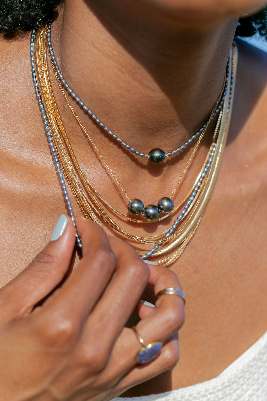 Gold Triple Floating Tahitian Pearl Necklace - Mililani
