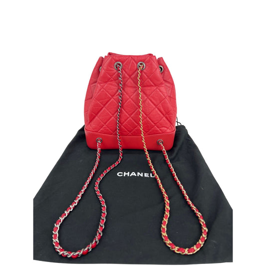 Chanel Aged Calfskin Quilted Small Gabrielle Red Backpack
