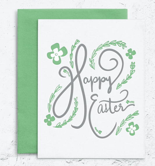 Happy Easter Greenery Letterpress Card Box Set of 10