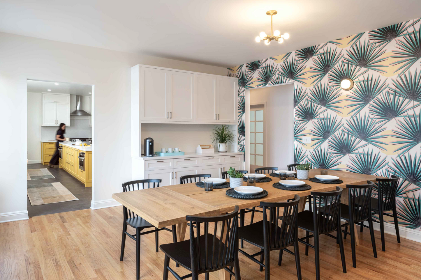 Palm Deco Wallpaper, green and yellow