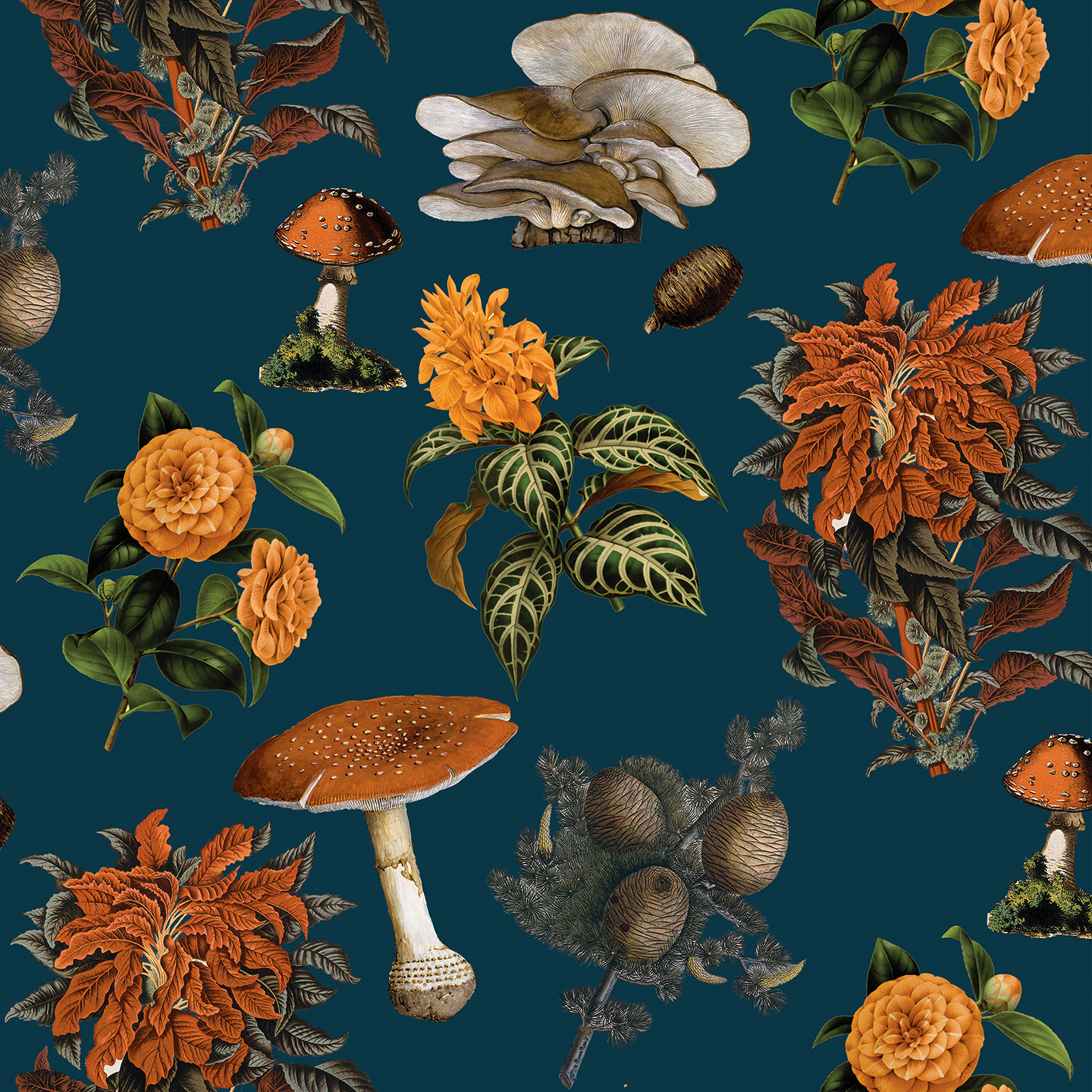 Shrooms Wallpaper, navy