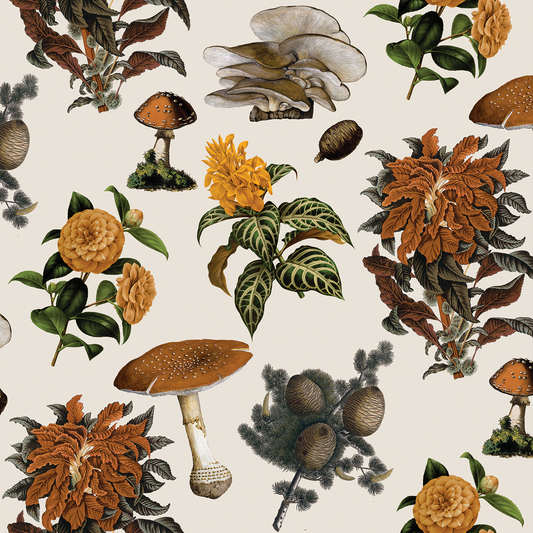 Shrooms Wallpaper, off-white and marigold