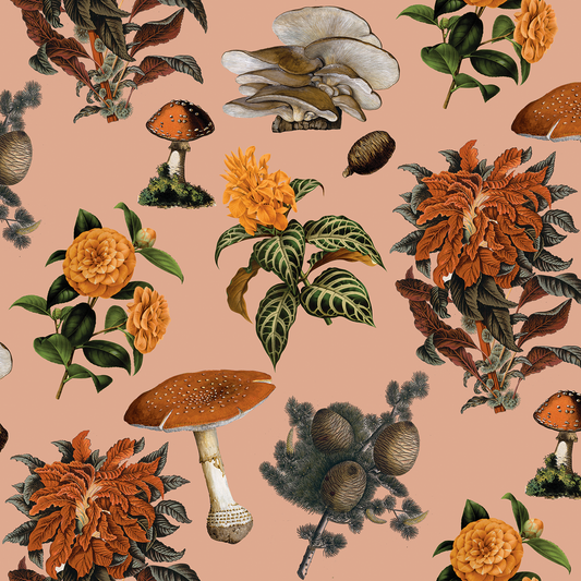 Shrooms Wallpaper, peach and marigold