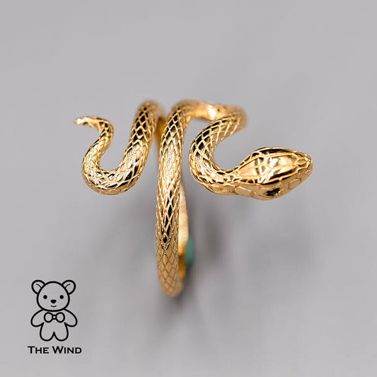 Snake Design Black Diamond Ring 18K Yellow Gold Viper Ring