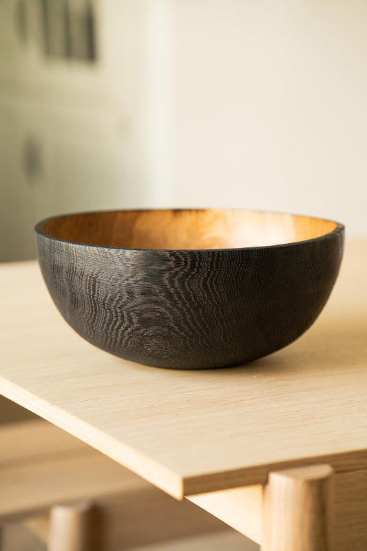 Hand Carved Large Half Charred Wooden Bowl