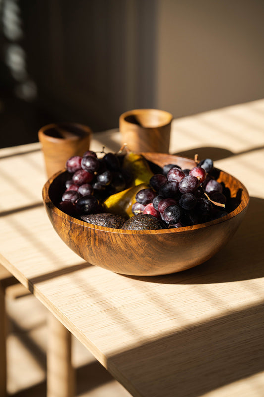 Hand-Carved Large Walnut Wood Bowl