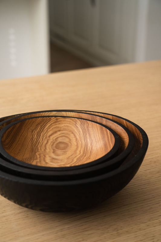 Half Charred Ashwood Nesting Bowl Set