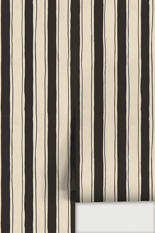 Riviera Stripe Wallpaper, off-white and black