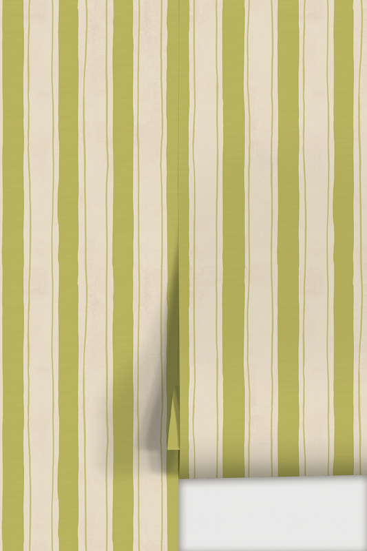 Riviera Stripe Wallpaper, off-white and chartreuse