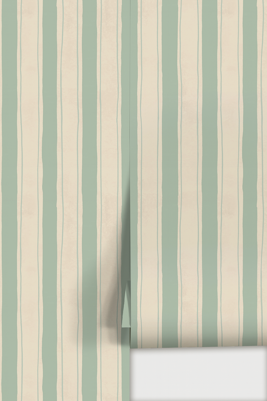 Riviera Stripe Wallpaper, off-white and mint