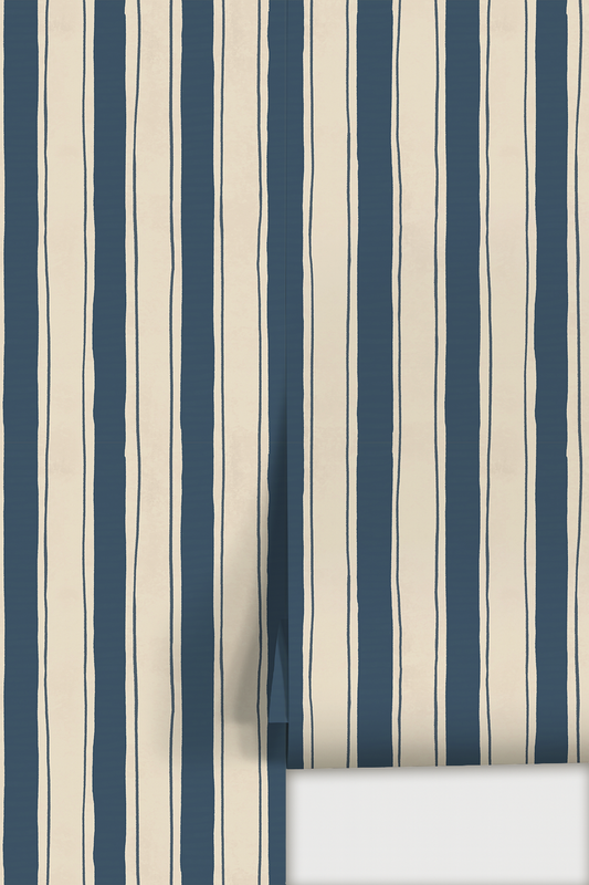 Riviera Stripe Wallpaper, off-white and navy