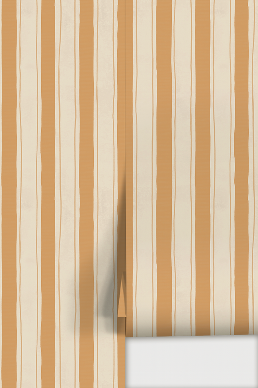 Riviera Stripe Wallpaper, off-white and orange creamsicle