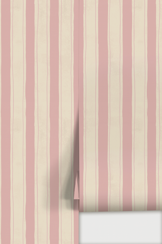 Riviera Stripe Wallpaper, off-white and pink