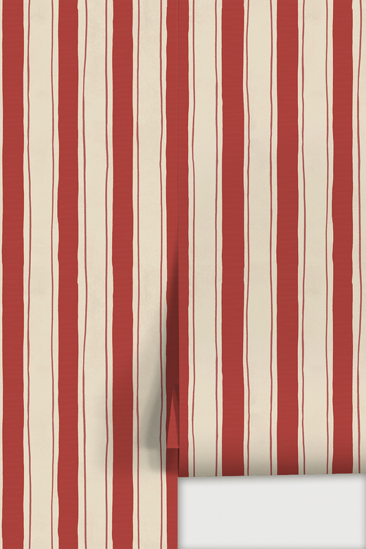 Riviera Stripe Wallpaper, off-white and red