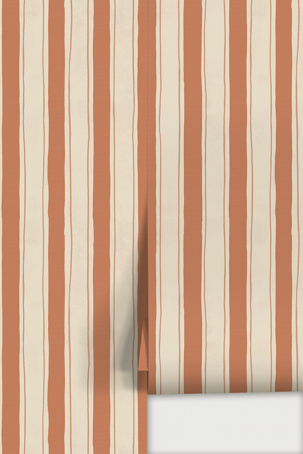 Riviera Stripe Wallpaper, off-white and terra cotta