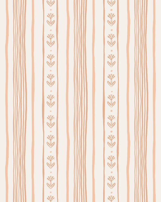 Daisy Chain Stripe Wallpaper, beige and peach
