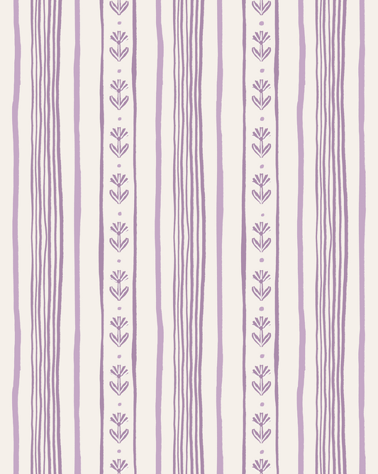 Daisy Chain Stripe Wallpaper, beige and lavender