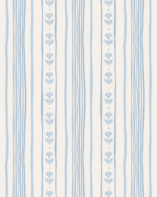 Daisy Chain Stripe Wallpaper, beige and light blue