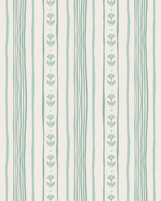 Daisy Chain Stripe Wallpaper, beige and mint