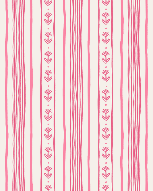 Daisy Chain Stripe Wallpaper, beige and pink
