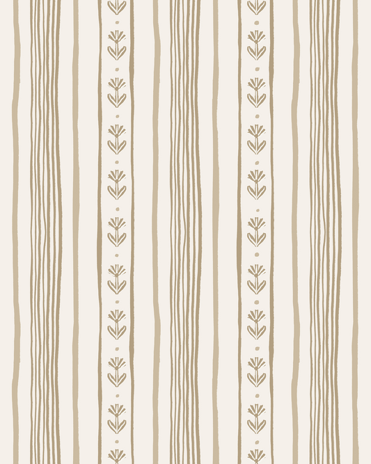 Daisy Chain Stripe Wallpaper, beige and tan