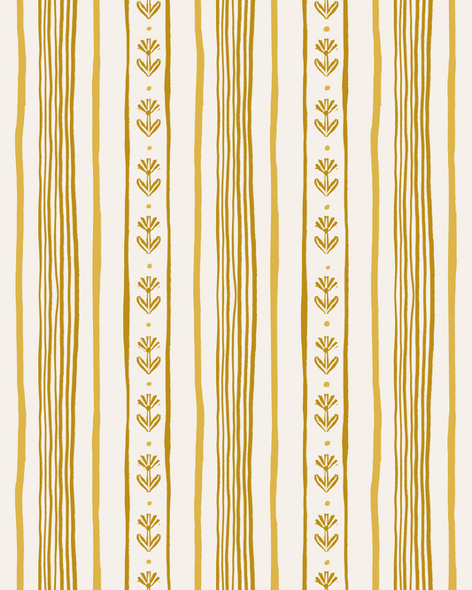 Daisy Chain Stripe Wallpaper, beige and yellow