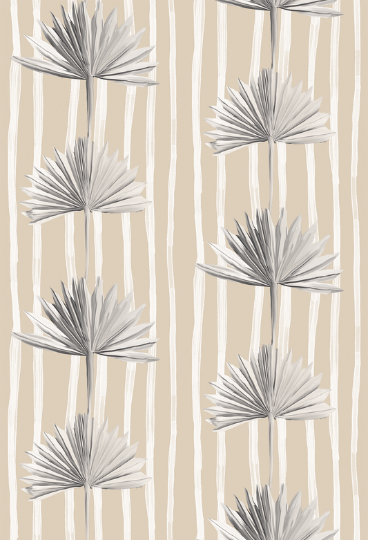 Stripey Palm Wallpaper, neutral and white