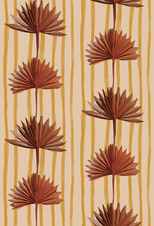 Stripey Palm Wallpaper, nude mustard and rust