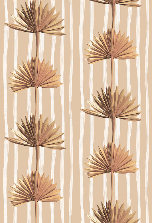 Stripey Palm Wallpaper, nude and off-white