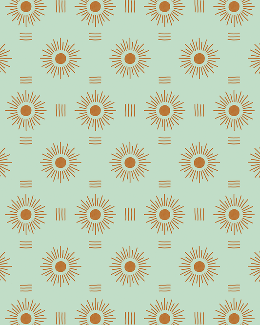 Sun Rays Wallpaper, mint and orange
