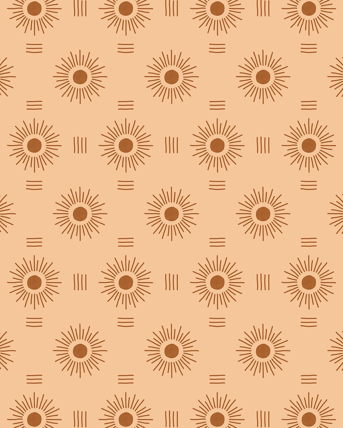 Sun Rays Wallpaper, peach and rust