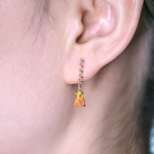 Swirl Mexican Fire Opal Drop Earrings in 14K Yellow Gold