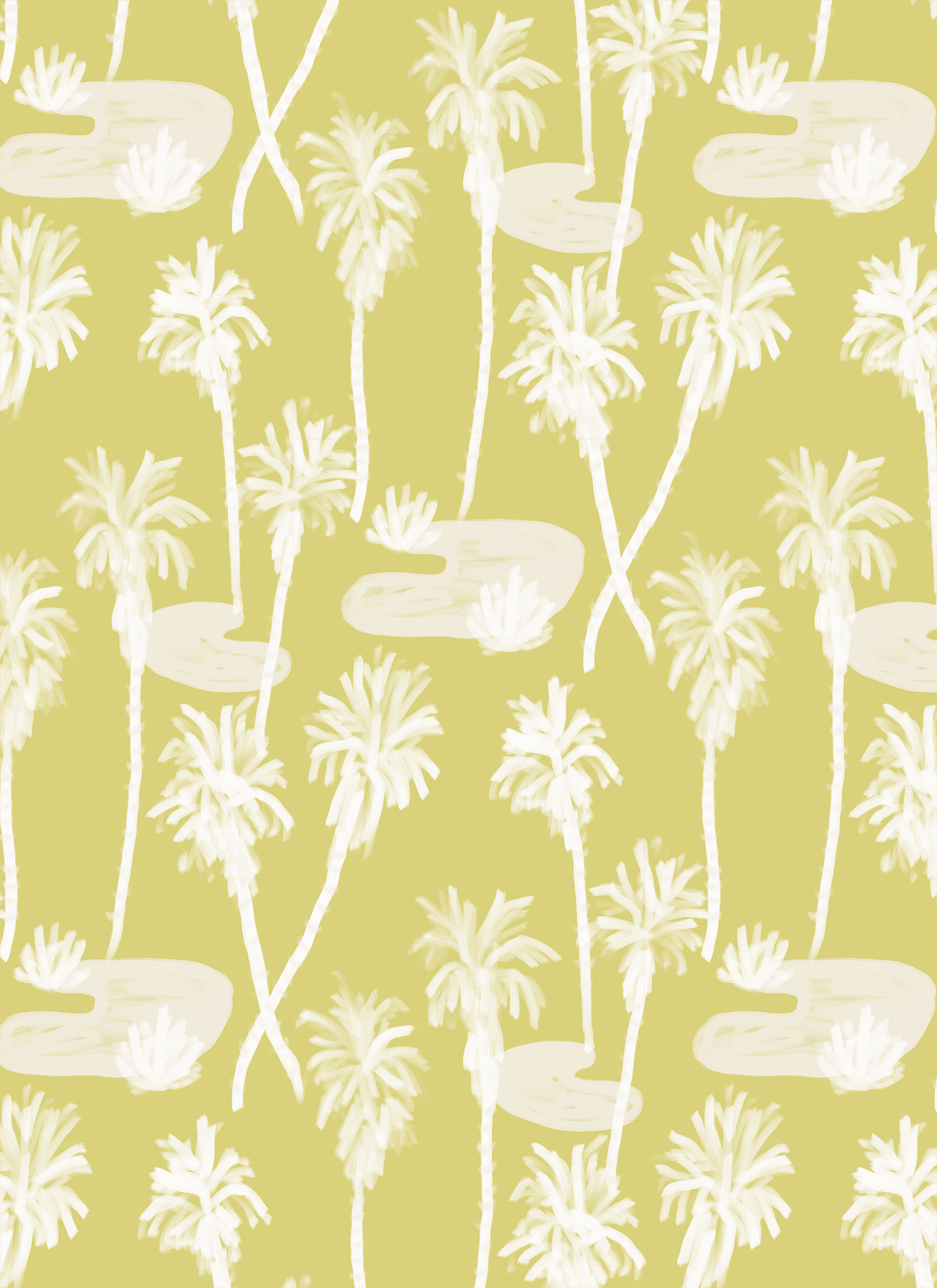 Palm Oasis Wallpaper, lemon and white
