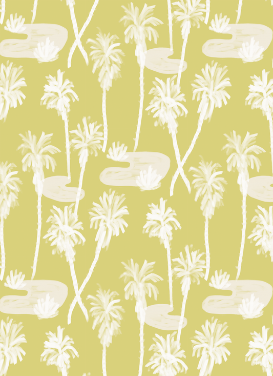 Palm Oasis Wallpaper, lemon and white