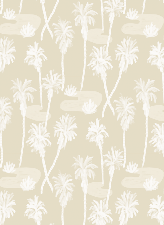 Palm Oasis Wallpaper, neutral and white