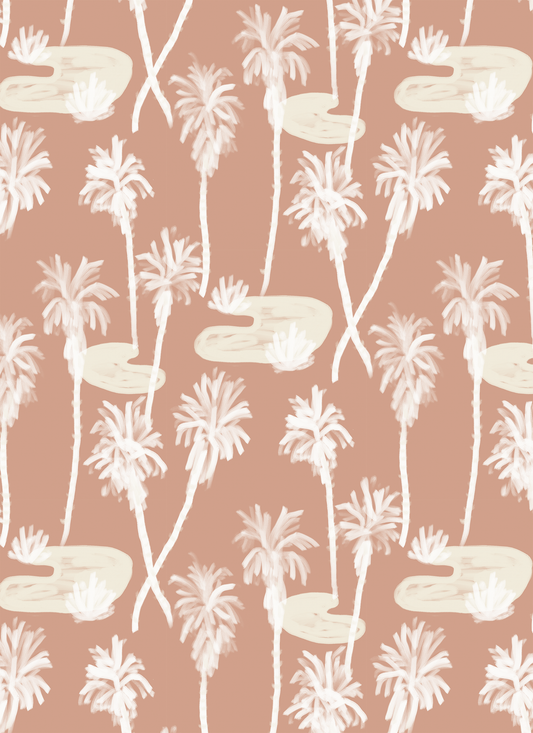Palm Oasis Wallpaper, terra cotta and white