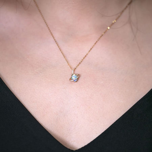 The Saturn - Australian Black Opal & Diamond Tsavorite 18K Yellow Gold Necklace