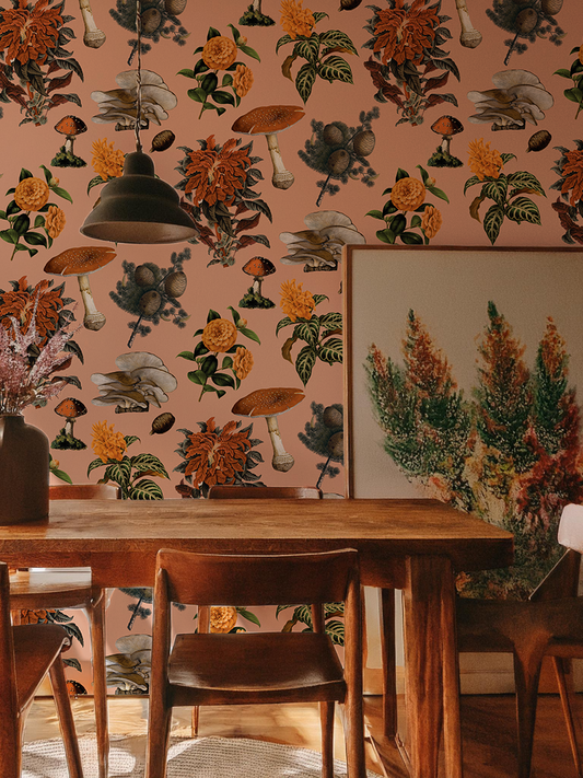 Shrooms Wallpaper, peach and marigold