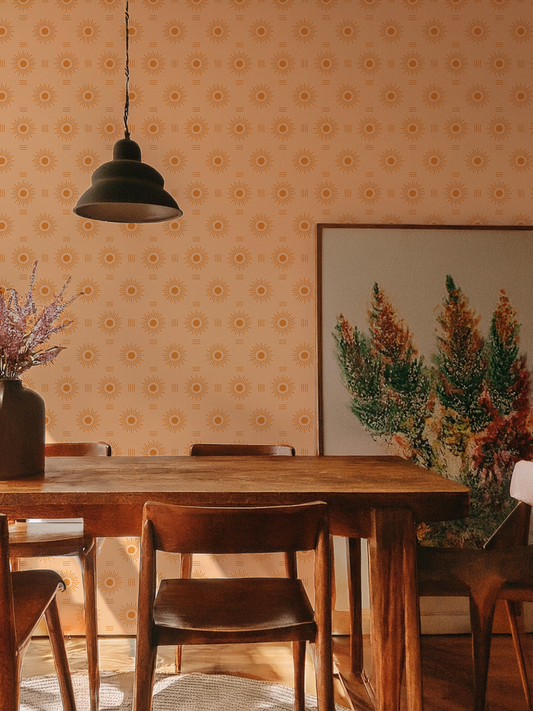 Sun Rays Wallpaper, peach and orange