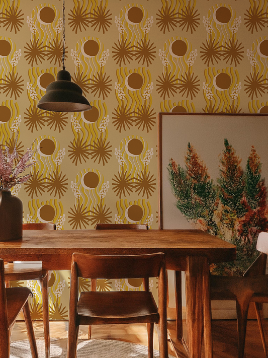 Yucca Moon Wallpaper, yellow and rust