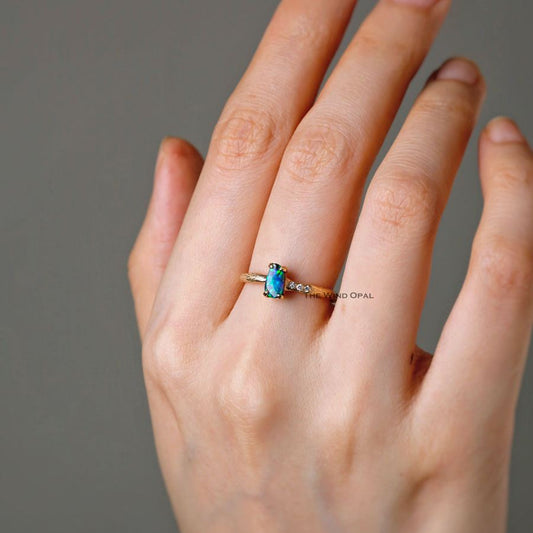 Tree Branch Design Boulder Opal Diamond Engagement Ring 18K Yellow Gold