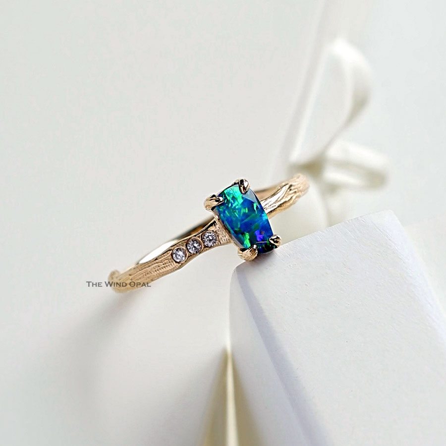 Tree Branch Design Boulder Opal Diamond Engagement Ring 18K Yellow Gold